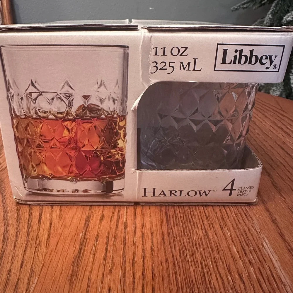 Libbey Harlow Whiskey Glasses Set of 3 11oz Clear Like New Diamond Cut Barware
